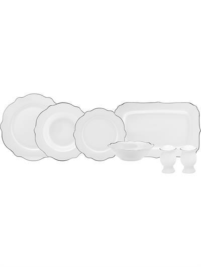 Karaca Daisy Platinium Wave Shape Kayık Tabaklı 27 Parça 6 Kişilik Porselen Yemek Takımı