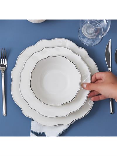 Karaca Daisy Platinium Wave Shape Kayık Tabaklı 27 Parça 6 Kişilik Porselen Yemek Takımı
