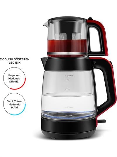 Karaca Glass Tea Xl 2 In 1 Cam Çay Makinesi Koyu Kırmızı