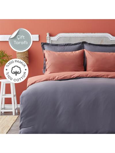 Karaca Home Basic Antrasit Terecota %100 Pamuk Çift Taraflı Çift Kişilik Nevresim Takımı