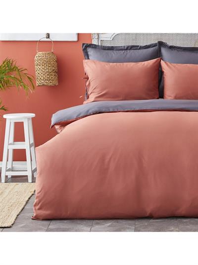 Karaca Home Basic Antrasit Terecota %100 Pamuk Çift Taraflı Çift Kişilik Nevresim Takımı