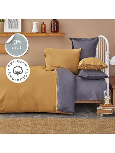 Karaca Home Basic Hardal Antrasit %100 Pamuk Çift Taraflı Çift Kişilik Nevresim Takımı