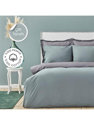 Karaca Home Basic Petrol Antrasit %100 Pamuk Çift Taraflı Çift Kişilik Nevresim Takımı