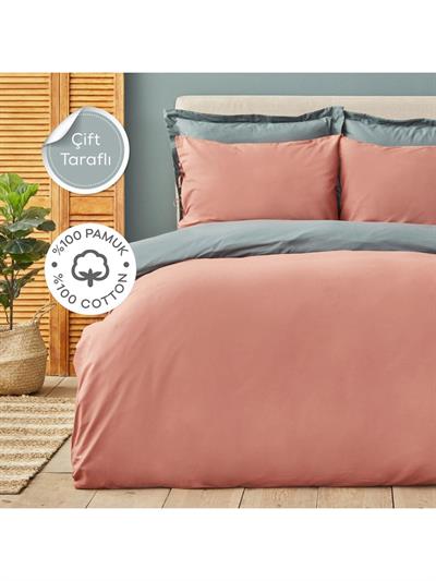 Karaca Home Basic Terecota Petrol %100 Pamuk Çift Taraflı Çift Kişilik Nevresim Takımı