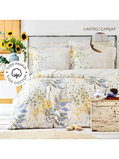 Karaca Home Clarinda Hardal %100 Pamuk Çift Kişilik Lastik Çarşaflı Nevresim Takımı