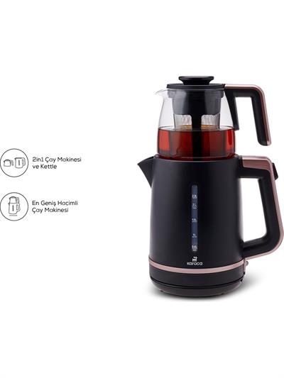 Karaca Maxi Tea XL 2in1 Cam Demlikli Çay Makinesi ve Kettle Roseberry