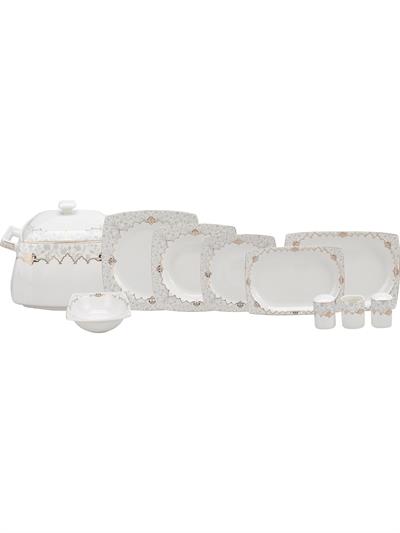 Karaca Mühür Fine Cream 60 Parça 12 Kişilik Porselen Yemek Takımı Gold Kare