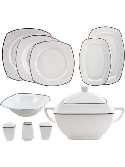 Karaca New Bone Tanya Platin 60 Parça 12 Kişilik Yemek Takımı Kare