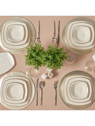 Karaca New Bone Tanya Platin 60 Parça 12 Kişilik Yemek Takımı Kare