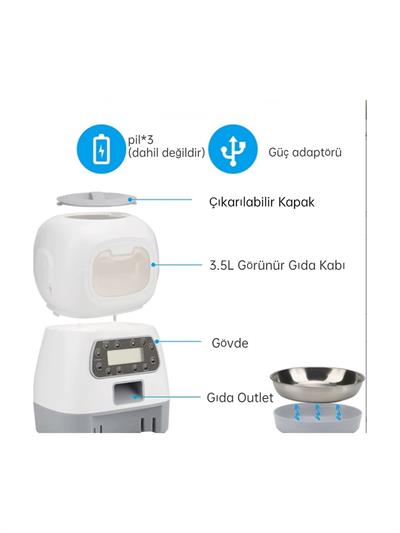 Mectime Otomatik Evcil Hayvan Besleyici Beyaz