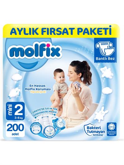Molfix Bebek Bezi 2 Beden Mini Aylık Fırsat Paketi 200 Adet