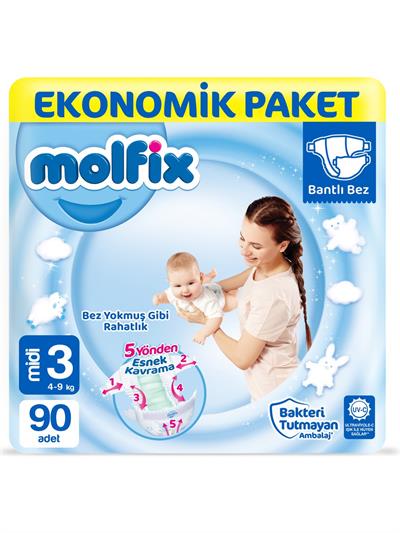 Molfix Bebek Bezi 3 Beden Midi Ekonomik Paket 90 Adet