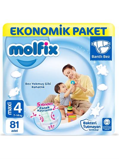 Molfix Bebek Bezi 4 Beden Maxi Ekonomik Paket 81 Adet