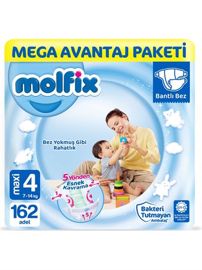Molfix Bebek Bezi 4 Beden Maxi Mega Avantaj Paketi 162 Adet