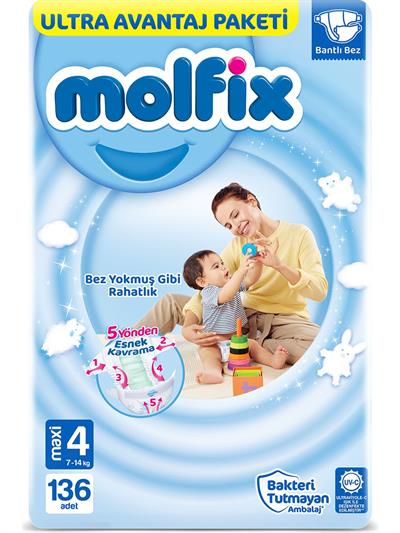 Molfix Bebek Bezi 4 Beden Maxi Ultra Avantaj Paketi 136 adet