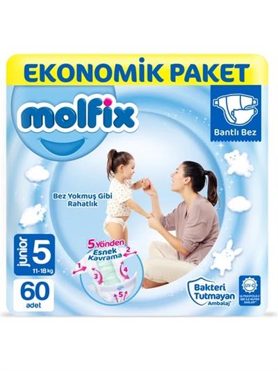 Molfix Bebek Bezi 5 Beden Junior Ekonomik Paket 60 Adet