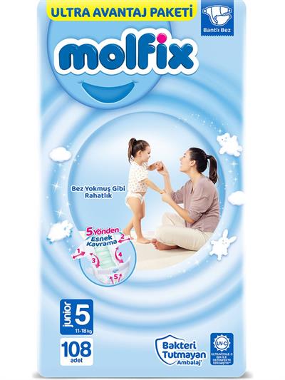 Molfix Bebek Bezi 5 Beden Junior Ultra Avantaj Paketi 108 adet