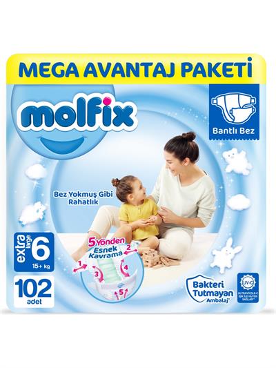 Molfix Bebek Bezi 6 Beden E.Large Mega Avantaj Paketi 102 Adet