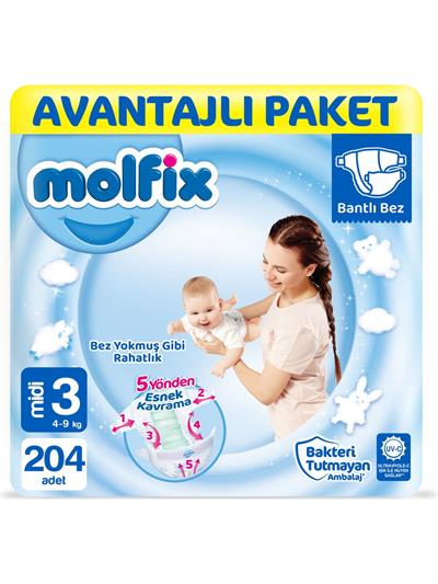 Molfix Bebek Bezi Avantajlı Paket Midi 3 Numara 204 Adet