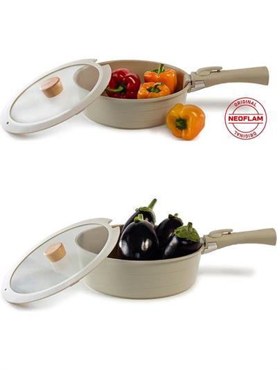 Neoflam Midas Bej 11 Parça Ayrılabilen Saplı Iç Içe Geçebilen Indüksiyonlu Tencere Tava Seti
