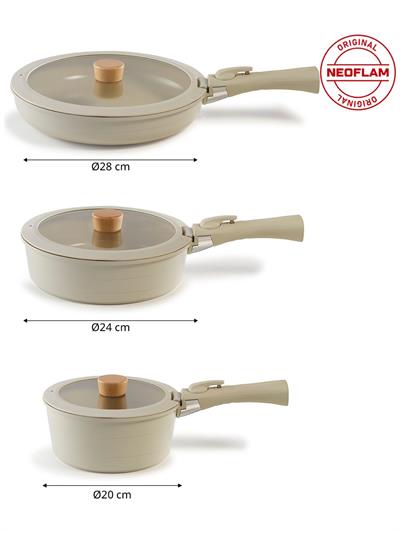 Neoflam Midas Bej 9 Parça Ayrılabilen Saplı Iç Içe Geçebilen Indüksiyonlu Tencere Tava Seti