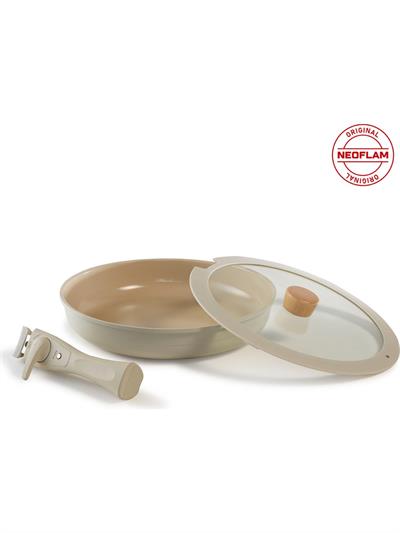 Neoflam Midas Bej 9 Parça Ayrılabilen Saplı Iç Içe Geçebilen Indüksiyonlu Tencere Tava Seti
