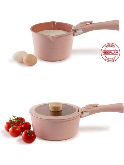 Neoflam Midas Pembe 11 Parça Ayrılabilen Saplı Iç Içe Geçebilen Indüksiyonlu Tencere Tava Seti