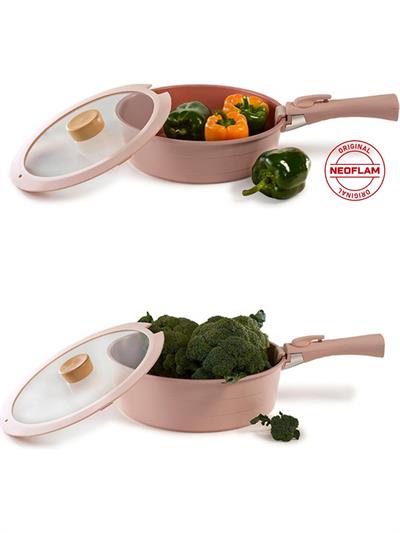 Neoflam Midas Pembe 11 Parça Ayrılabilen Saplı Iç Içe Geçebilen Indüksiyonlu Tencere Tava Seti