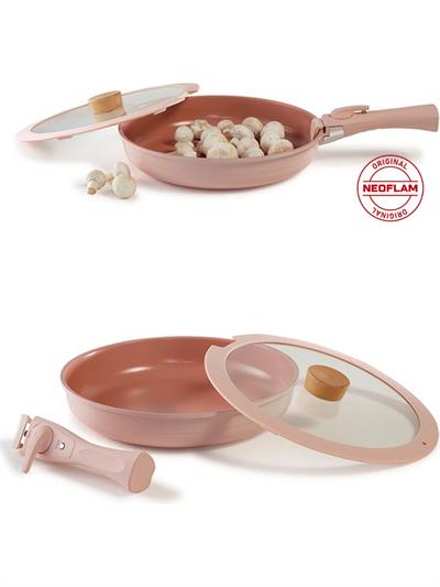 Neoflam Midas Pembe 11 Parça Ayrılabilen Saplı Iç Içe Geçebilen Indüksiyonlu Tencere Tava Seti