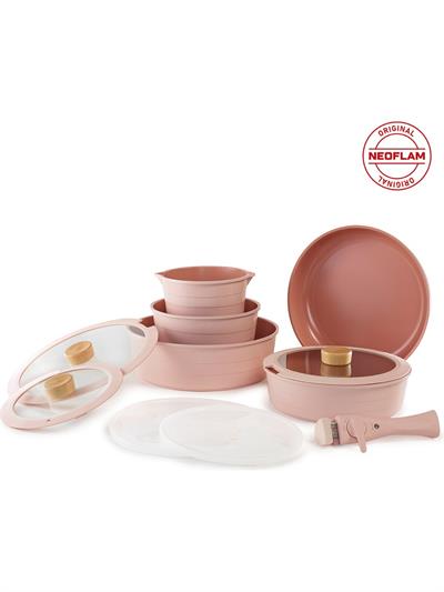 Neoflam Midas Pembe 11 Parça Ayrılabilen Saplı Iç Içe Geçebilen Indüksiyonlu Tencere Tava Seti