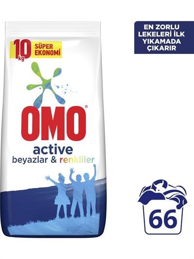 Omo Active Toz Çamaşır Deterjanı Beyazlar ve Renkliler 10 kg 66 Yıkama