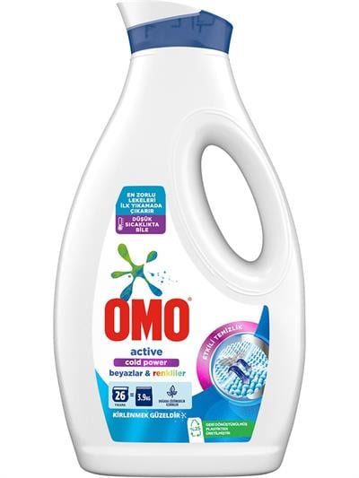 Omo Sıvı Active Cold Power Beyazlar ve Renkliler İçin Çamaşır Deterjanı 1690 ml