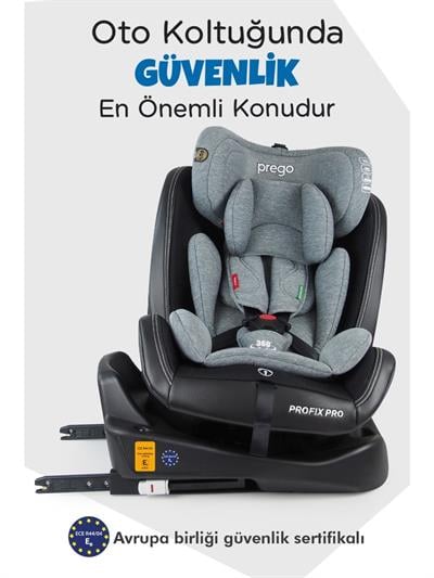 Prego Profix 0-36 kg 360 ° Dönebilen İsofix li Oto Koltuğu Gri