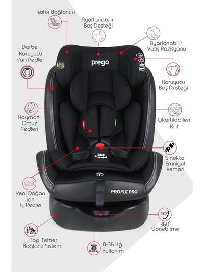 Prego Profix 0-36 kg 360 ° Dönebilen İsofix li Oto Koltuğu