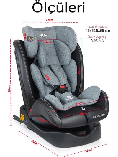 Prego Profix 0-36 kg 360 ° Dönebilen İsofix li Oto Koltuğu Gri