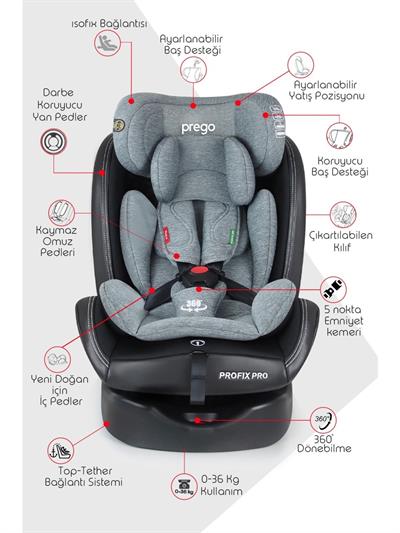 Prego Profix Pro 360 Derece Dönebilen 0-36 kg Isofixli Oto Koltuğu