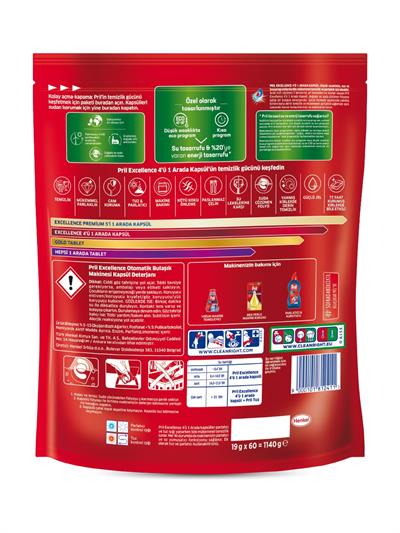 Pril Excellence 4 ü 1 Arada Bulaşık Makinesi Deterjanı 60 Kapsül