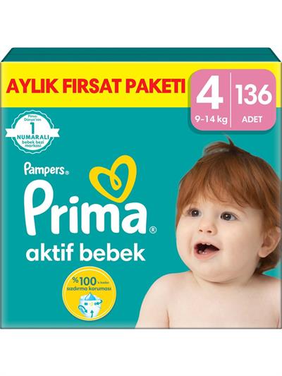 Prima Aktif Bebek, Bebek Bezi 4 Numara, 136 adet