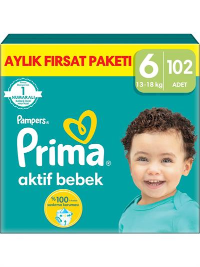 Prima Aktif Bebek, Bebek Bezi 6 Numara, 102 adet