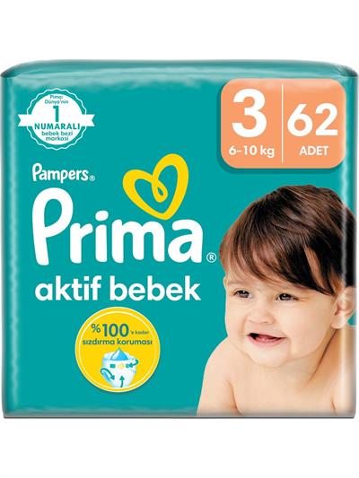 Prima Bebek Bezi Aktif Bebek 3 Beden 62 Adet Fırsat Paketi