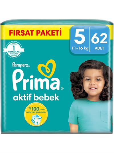 Prima Bebek Bezi Aktif Bebek 5 Beden 62 Adet Junior Mega Fırsat Paketi