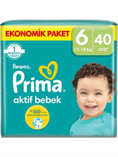 Prima Bebek Bezi Aktif Bebek 6 Beden 40 Adet Ekstra Large Fırsat Paketi