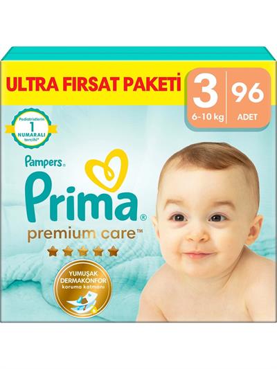 Prima Bebek Bezi Premium Care 3 Numara 96 Adet Ultra Fırsat Paketi