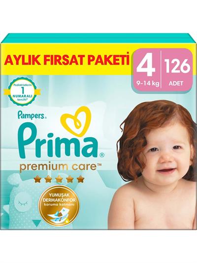 Prima Bebek Bezi Premium Care 4 Numara 126 Adet Aylık Fırsat Paketi