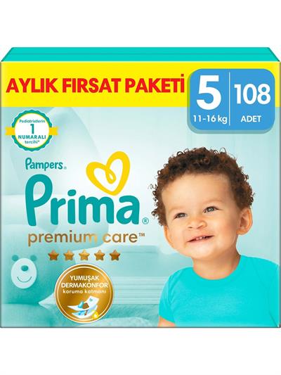 Prima Bebek Bezi Premium Care 5 Numara 108 Adet Aylık Fırsat Paketi