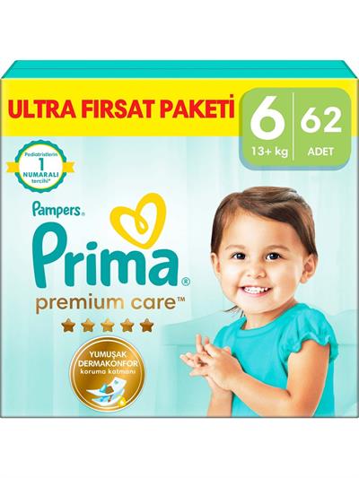 Prima Bebek Bezi Premium Care 6 Numara 62 Adet Ultra Fırsat Paketi