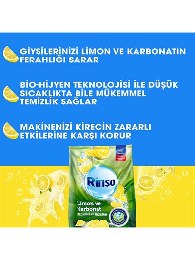 Rinso Toz Çamaşır Deterjanı Limon ve Karbonat Renkliler ve Beyazlar İçin 8 KG