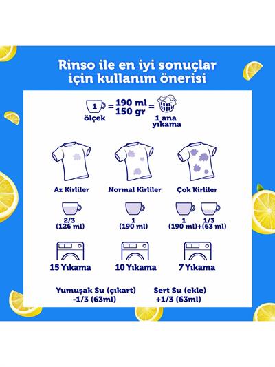 Rinso Toz Çamaşır Deterjanı Limon ve Karbonat Renkliler ve Beyazlar İçin 8 KG
