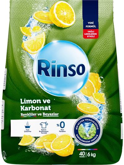 Rinso Toz Çamaşır Deterjanı Limon ve Karbonat Renkliler ve Beyazlar için Derinlemesine Temizlik 6 KG