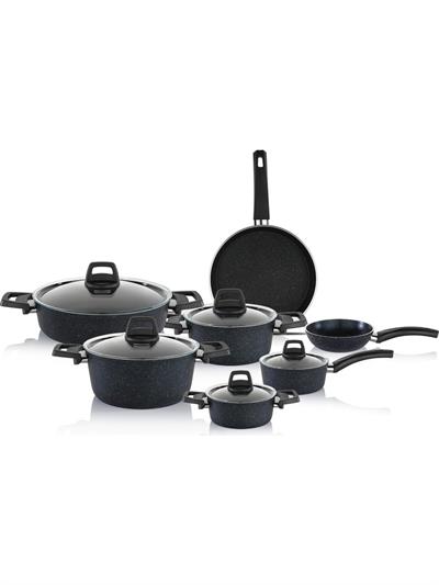 Schafer Dark Storm Yanmaz Yapışmaz Tencere Seti 12 Parça- Siyah